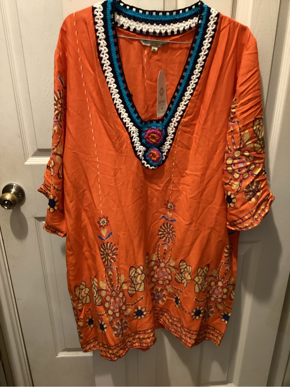 Embroidered Orange V-Neck Women’s Dress